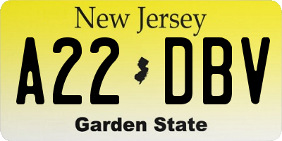 NJ license plate A22DBV