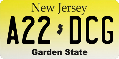 NJ license plate A22DCG