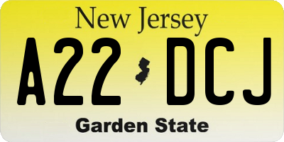 NJ license plate A22DCJ