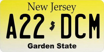 NJ license plate A22DCM