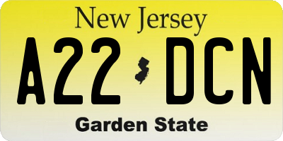 NJ license plate A22DCN