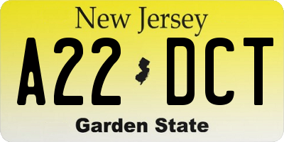 NJ license plate A22DCT