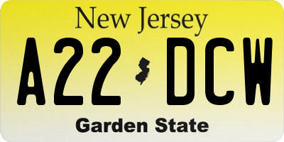 NJ license plate A22DCW