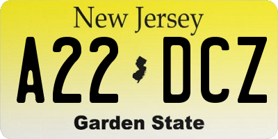 NJ license plate A22DCZ