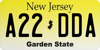NJ license plate A22DDA