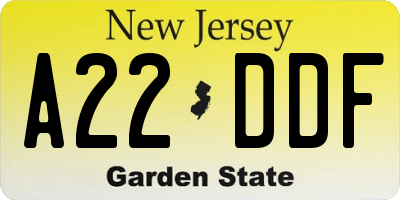 NJ license plate A22DDF
