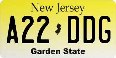 NJ license plate A22DDG