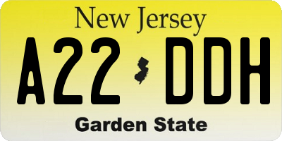 NJ license plate A22DDH