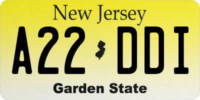 NJ license plate A22DDI
