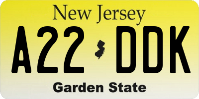 NJ license plate A22DDK