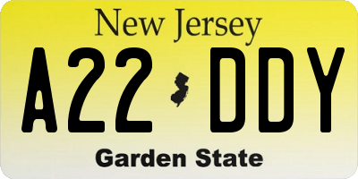 NJ license plate A22DDY