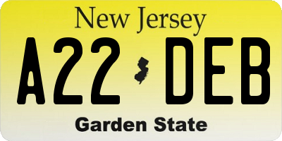 NJ license plate A22DEB