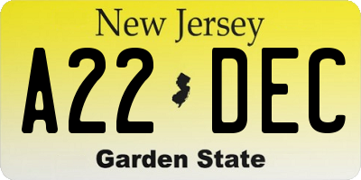 NJ license plate A22DEC