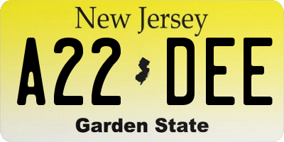 NJ license plate A22DEE