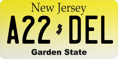 NJ license plate A22DEL