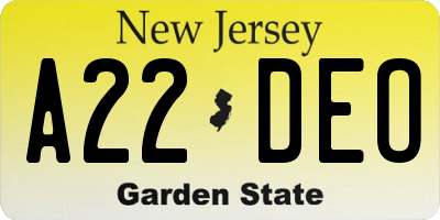 NJ license plate A22DEO