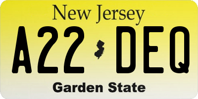 NJ license plate A22DEQ