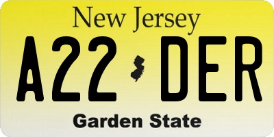 NJ license plate A22DER