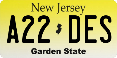 NJ license plate A22DES