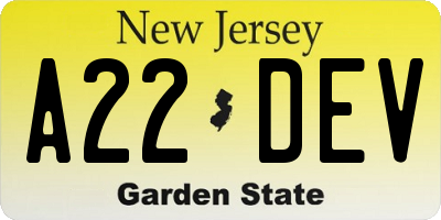 NJ license plate A22DEV