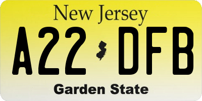 NJ license plate A22DFB