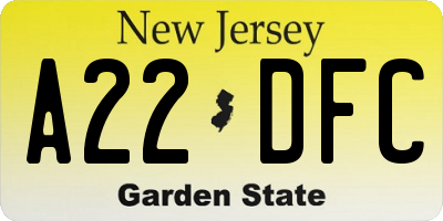NJ license plate A22DFC