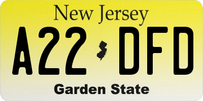 NJ license plate A22DFD