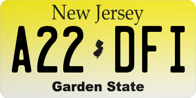 NJ license plate A22DFI