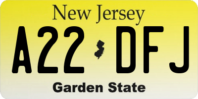 NJ license plate A22DFJ
