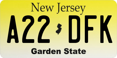 NJ license plate A22DFK