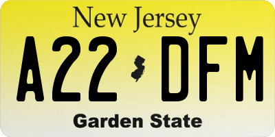 NJ license plate A22DFM