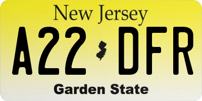 NJ license plate A22DFR
