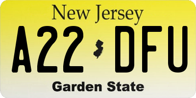 NJ license plate A22DFU