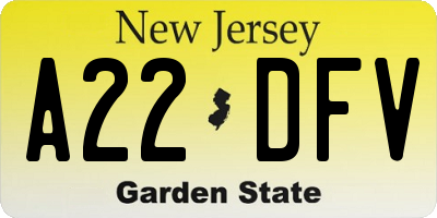 NJ license plate A22DFV