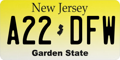 NJ license plate A22DFW