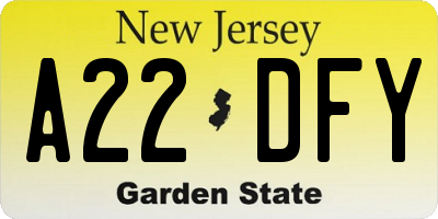 NJ license plate A22DFY
