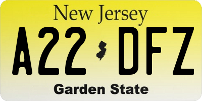 NJ license plate A22DFZ