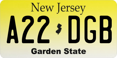 NJ license plate A22DGB