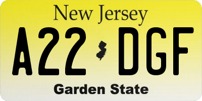 NJ license plate A22DGF