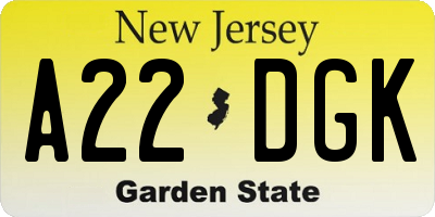 NJ license plate A22DGK
