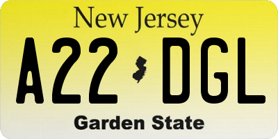 NJ license plate A22DGL