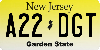 NJ license plate A22DGT