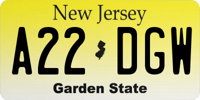 NJ license plate A22DGW