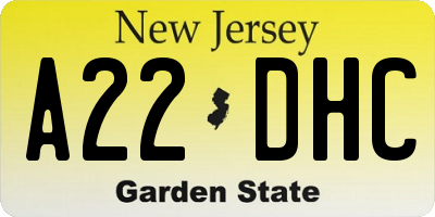 NJ license plate A22DHC