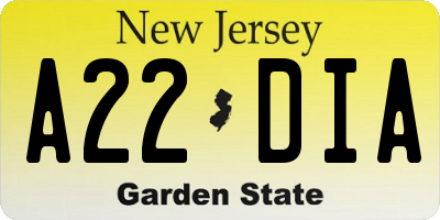 NJ license plate A22DIA