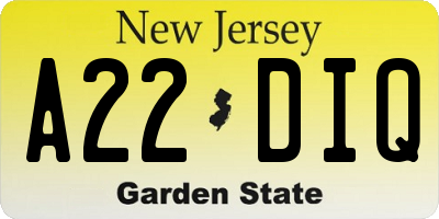 NJ license plate A22DIQ