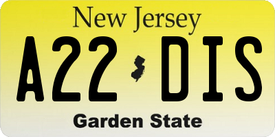 NJ license plate A22DIS