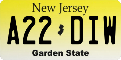 NJ license plate A22DIW