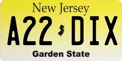 NJ license plate A22DIX