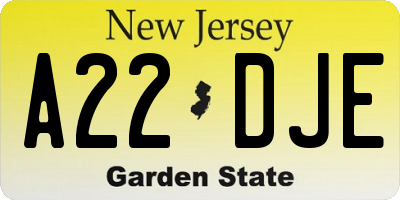 NJ license plate A22DJE